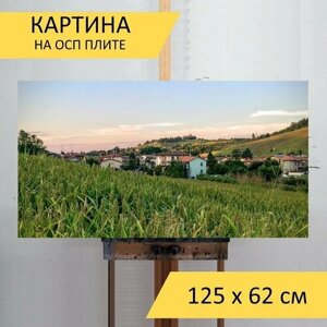 Картина на ОСП "Зеленый, посевы, сельское хозяйство" 125x62 см. для интерьера на стену