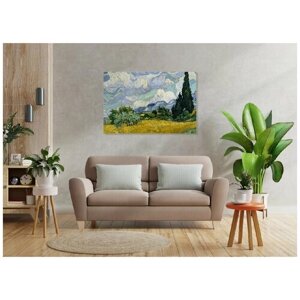 Картина на стену "Пшеничное поле с кипарисами" на холсте интерьерная / панно 60 х 40 см