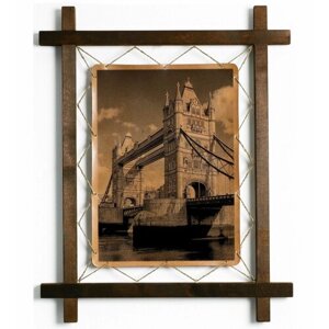 Картина Тауэрский мост, интерьерная для украшения и декора на стену в деревянной раме, подарок, натуральная кожа, BoomGift