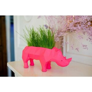 Кашпо Полигональный носорог, 32х10х15 см, розовый