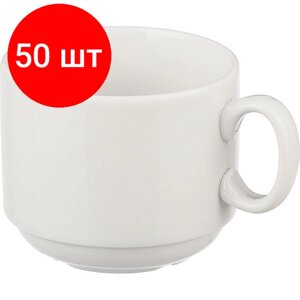 Комплект 50 штук, Чайная пара Экспресс белая, фарфор чашка 220мл блюдце d-14см (6С1628)