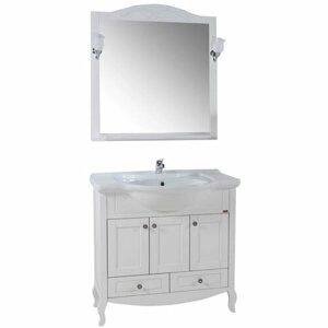 Комплект мебели ASB-Woodline Флоренция 85 белый массив ясеня (раковина + тумба + зеркало)