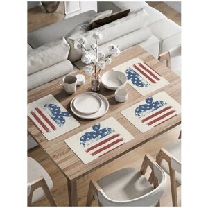Комплект тканевых салфеток, плейсматов JoyArty с закругленными краями с рисунком "Американский флаг в яблоке" для сервировки стола 46x30 см, 4шт.