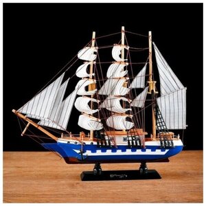 Корабль сувенирный средний Корсика , борта синие с белой полосой, паруса белые, 43х8,5х37 см