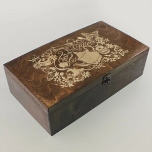 Коробка для чайных пакетиков из дерева, чайница большая, 4 отделения с узором Иллюстрация Чашка - 1243