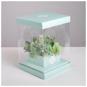 Коробка для цветов с вазой и PVC окнами складная Любви и Счастья, 16 х 23 х 16 см
