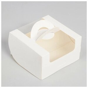 Коробка под бенто-торт с окном, белая, 14 х 14 х 8 см, набор 5 шт 7917216