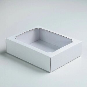 Коробка сборная без печати крышка-дно белая с окном 18 х 15 х 5 см 5 шт.