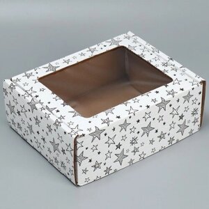 Коробка сборная с окном «Звезды», белый ,27х10х21 см