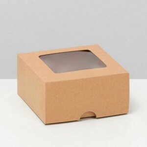 Коробка складная, крышка-дно, с окном, крафтовая, 10 x 10 x 5 см, 10 шт.