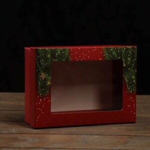 Коробка складная, крышка-дно, с окном "С Новым Годом" 21 х 15 х 7 см (5 шт.)