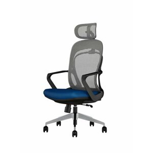 Кресло компьютерное D&M - Кресло омега сетка/ткань, серая/синяя, чёрный пластиковый каркас, алюминиевая крестовина