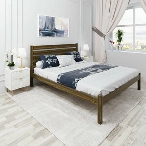 Кровать двуспальная Классика из массива сосны с высокой спинкой и реечным основанием, 190х150 см (габариты 200х160), цвет темного дуба