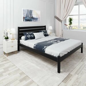 Кровать двуспальная Классика из массива сосны с высокой спинкой и реечным основанием, 200х150 см (габариты 210х160), цвет черный оникс