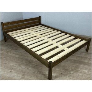 Кровать двуспальная Классика лакированная из массива сосны с основанием 200х180 см (габариты 210х190), цвет темный дуб