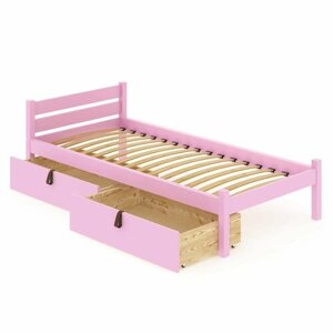 Кровать односпальная Классика из массива сосны с ортопедическим основанием 200х90 см (габариты 210х100), с двумя выкатными ящиками, цвет розовый