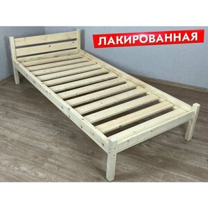 Кровать односпальная Классика из массива сосны с реечным основанием, 200х100 см (габариты 210х110), лакированная