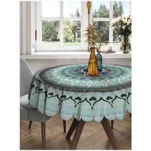 Круглая скатерть на кухонный и праздничный стол JoyArty "Бесконечный цветок" из сатена, диаметр 150 см