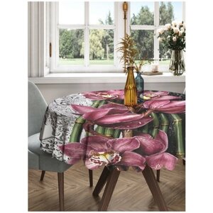 Круглая скатерть на кухонный и праздничный стол JoyArty "Цветочное разделение" из сатена, диаметр 150 см