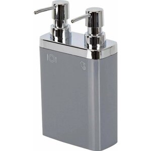 Кухонный двойной дозатор для моющих жидкостей Primanova M-E11-07 VIVA, цвет серый, материал пластик, настольный, объем 250 мл, размер 12,3x5,8x21,3 см