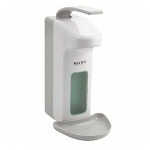 MAGNUS - Дозатор жидкого мыла , локтевой с поддоном , пластик АБС , белый , 1000 мл , Ш 100 х Г175 х В280 мм, код: 696