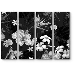 Модульная картина Черно-белый цветочный узор 200x150