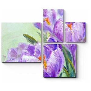 Модульная картина Цветы, нарисованные маслом 102x85