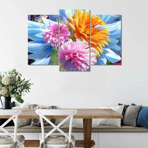 Модульная картина/Модульная картина на холсте/Модульная картина в подарок/ Цветы - Яркий арт - Flowers-Bright art 120х80