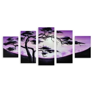 Модульная картина на холсте "Дерево в лучах заходящего солнца" 170x84 см