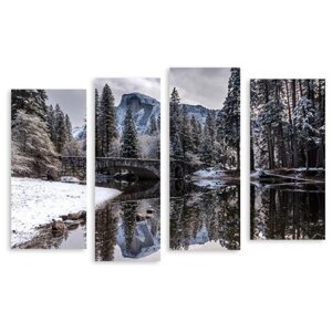 Модульная картина на холсте "Зимний пейзаж" 90x60 см