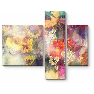 Модульная картина Подсолнухи и полевые цветы 100x83
