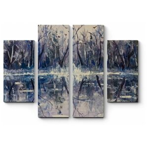 Модульная картина Река в зимнем лесу 130x98