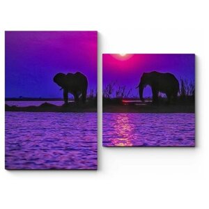 Модульная картина Слоны на водопое 90x68