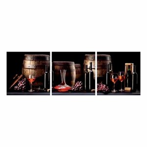 Модульная картина "Вино и бочки"Размер:120х38см (38х38,38х38,38х38