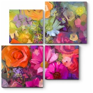 Модульная картина Яркий букет цветов 150x150