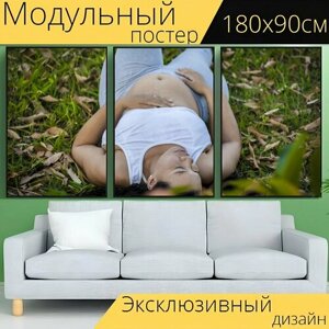 Модульный постер "Беременная, детка, беременность" 180 x 90 см. для интерьера