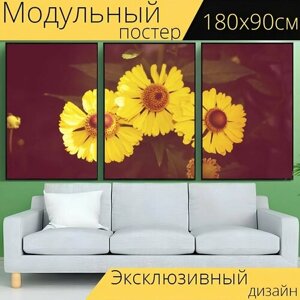 Модульный постер "Цветы, лепестки, бутоны" 180 x 90 см. для интерьера