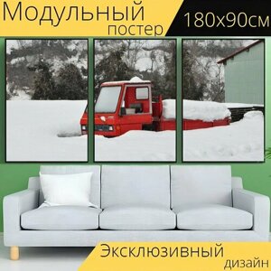 Модульный постер "Грузовая машина, снег, зима" 180 x 90 см. для интерьера