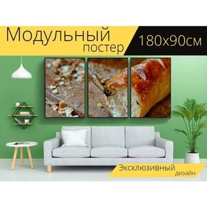 Модульный постер "Колбаса, гриль, колбаса на гриле" 180 x 90 см. для интерьера