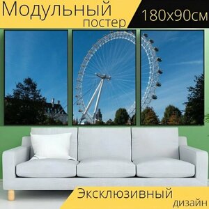 Модульный постер "Лондонский глаз, лондон, достопримечательности" 180 x 90 см. для интерьера
