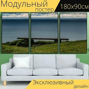 Модульный постер "Морской берег, утес, море" 180 x 90 см. для интерьера