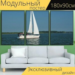 Модульный постер "Озеро мичиган, парусное судно, голландия мичиган" 180 x 90 см. для интерьера