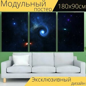Модульный постер "Звезда, планета, галактика" 180 x 90 см. для интерьера