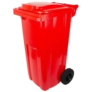 Мусорный контейнер уличный 120 литров Пластик Система на колесах с крышкой (Красный)