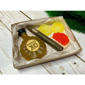 Мужской подарочный сувенирный набор "Коньяк XO с сигарой, лимоном и бутербродом"