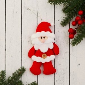 Мягкая подвеска "Дед Мороз с пуговкой " 8х15 см, бело- красный