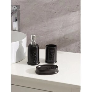 Набор аксессуаров для ванной комнаты Доляна «Бэкки», 3 предмета (мыльница, дозатор для мыла 400 мл, стакан), цвет чёрный