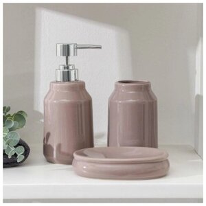 Набор аксессуаров для ванной комнаты Доляна «Глянец», 3 предмета (мыльница, дозатор для мыла 350 мл, стакан), цвет кофейный