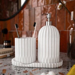 Набор аксессуаров для ванной комнаты "San Marino", белый глянцевый, 3 предмета: дозатор 500 мл, стакан под зубные щетки/пасту, подставка.