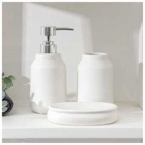 Набор аксессуаров для ванной комнаты SAVANNA «Глянец», 3 предмета (мыльница, дозатор для мыла, стакан), цвет белый